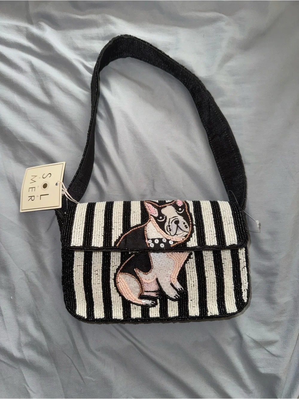 Beaded French Bulldog Shoulder Bag Handmade in India New with Tags